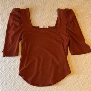We The Free Terracotta Puff Sleeve Blouse